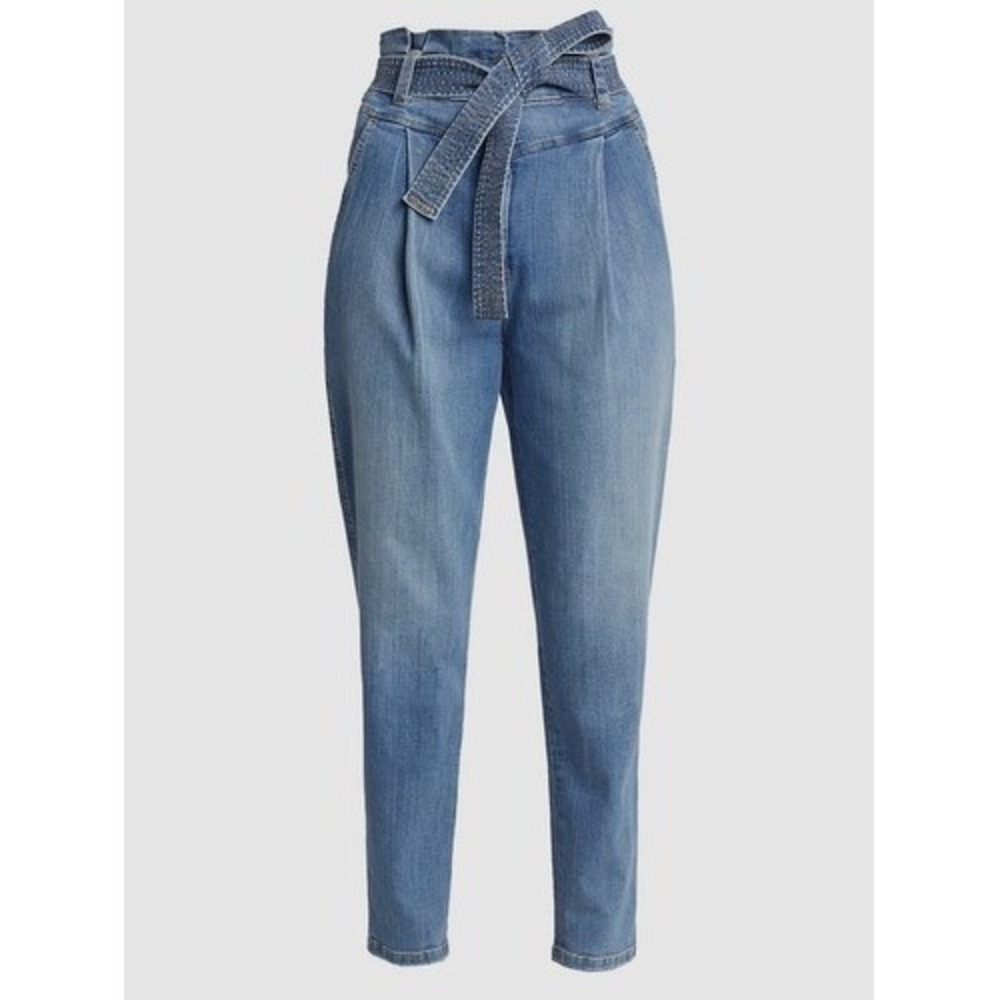 A.L.C. Logan High Rise Paperbag Waist Tapered Jeans Belted Blue Women's 0 $395
